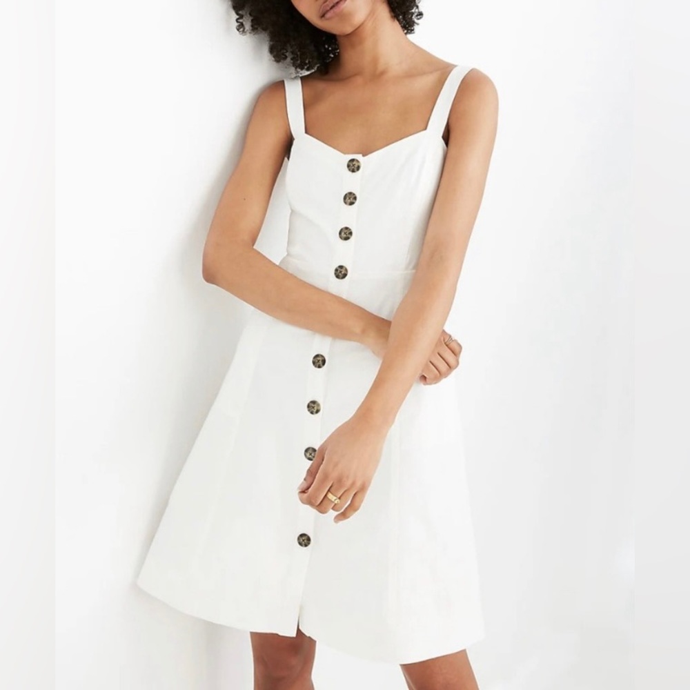 madewell white button down linen blend tank dress